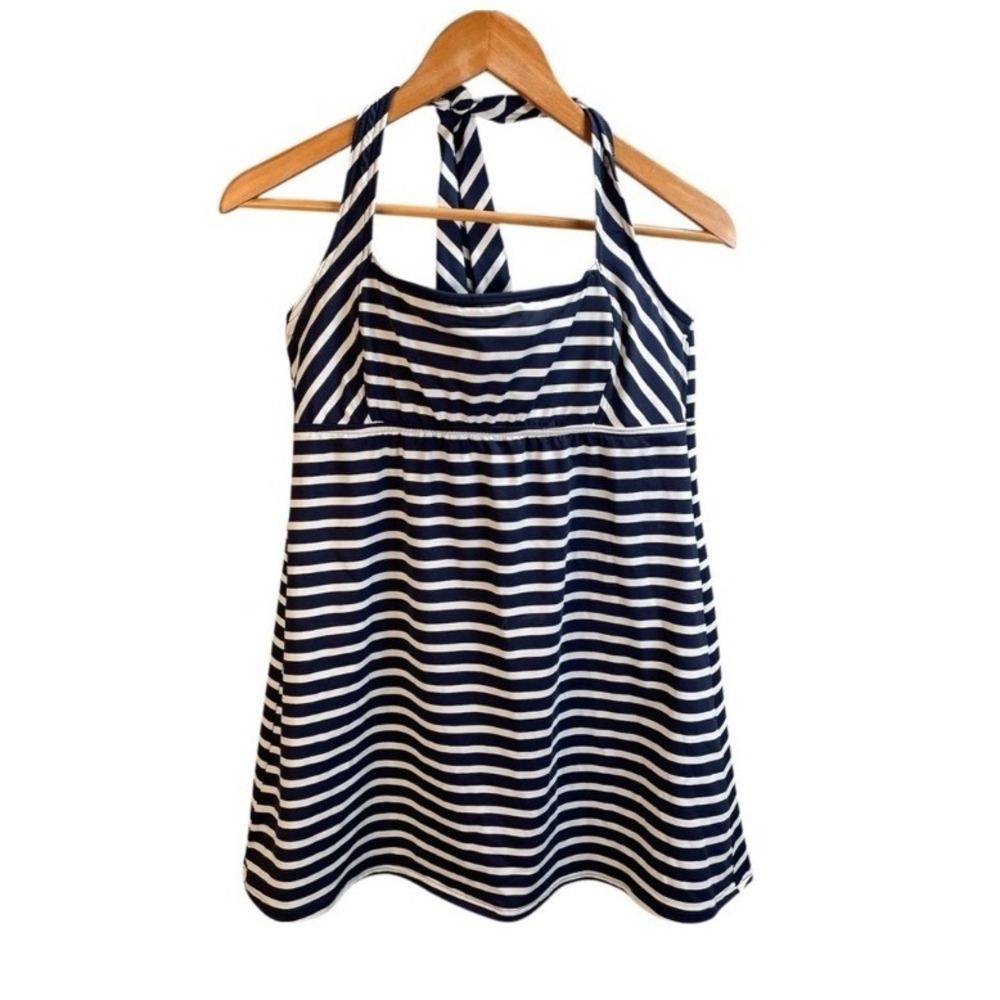 Lands End Womens Striped Halter Tankini Top Underwire Size 8 Swim Beach Vacation